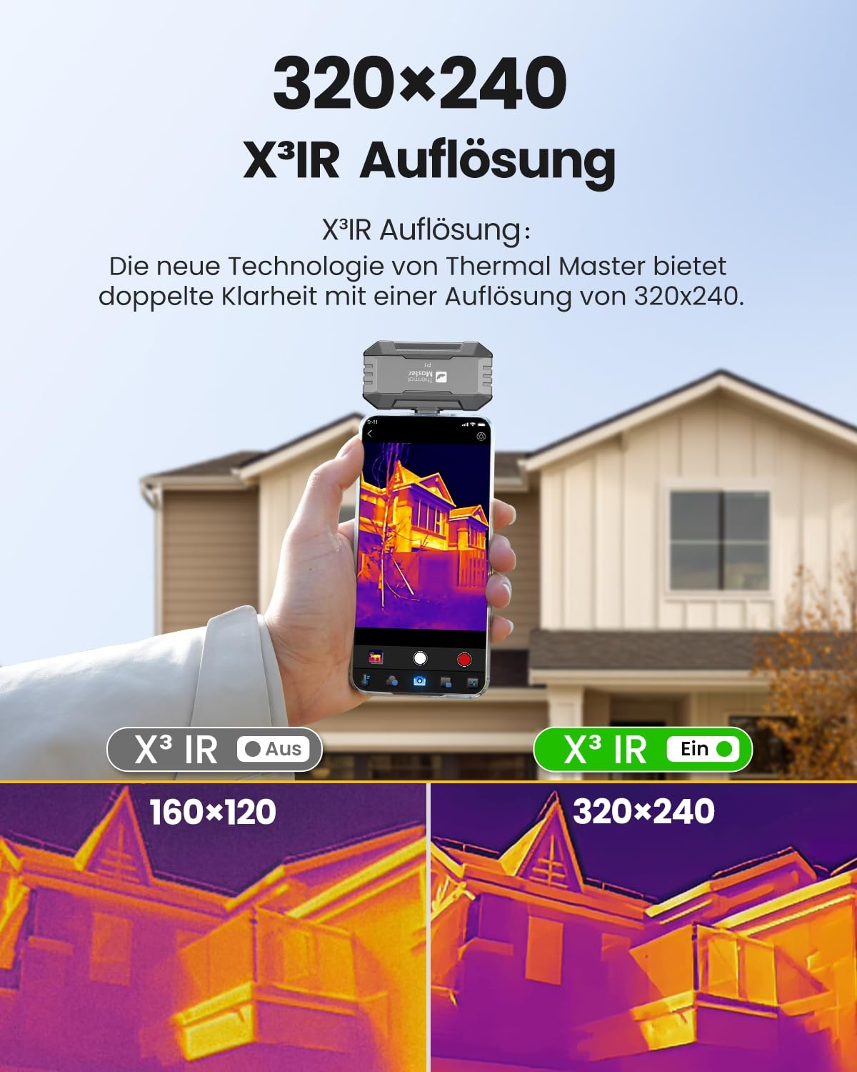 Thermal Master P1 Wärmebildkamera für iPhone 15/16 und Android Infrarotkamera mit Super IR Auflösung 320x240, Wärmebildkameras ±2℃ Genauigkeit Haus-Inspektion 15x Zoom, Grau 3