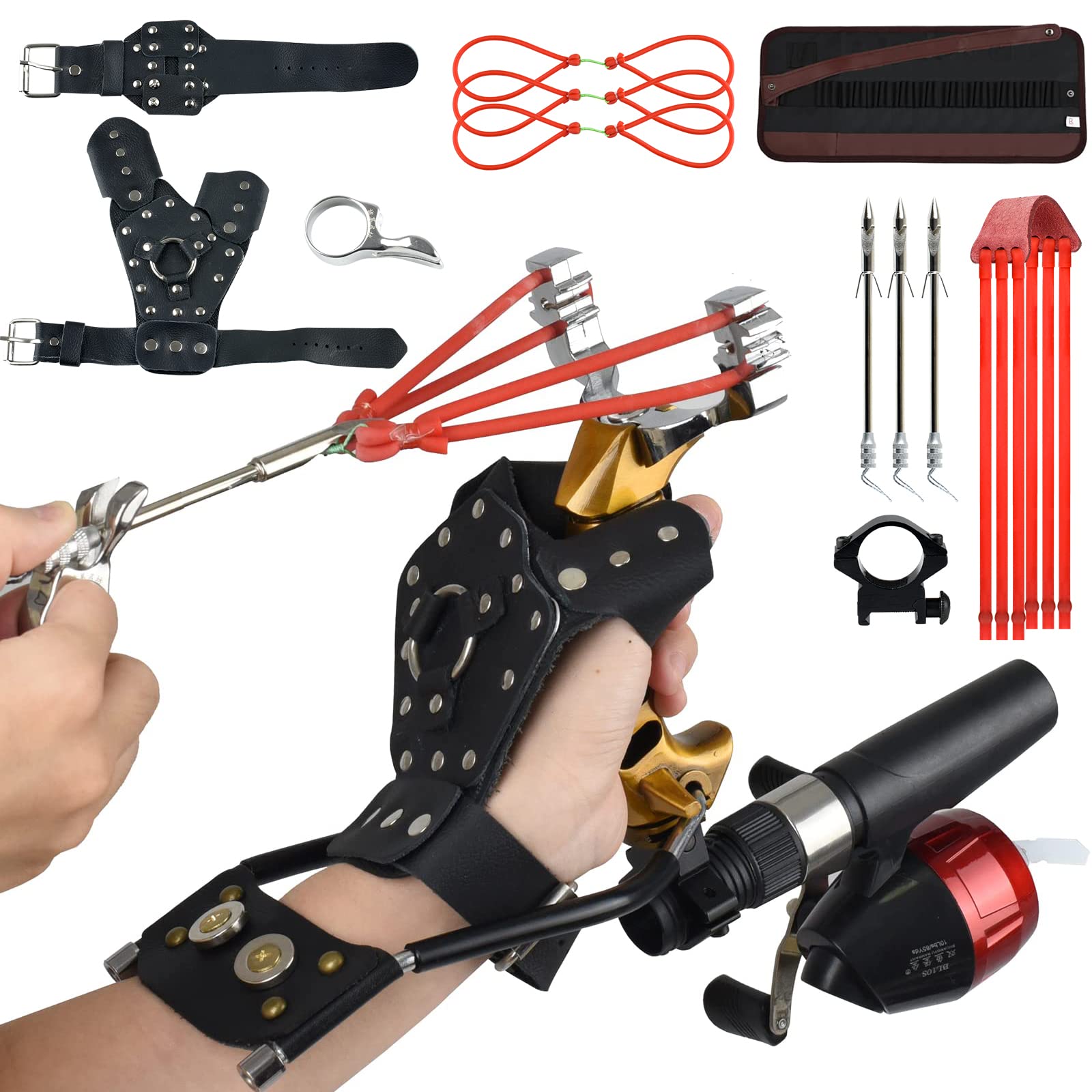 Photo 1 of JTXCDFHMJ Slingshot,Wrist Support Rocket Fishing and Hunting,Dual Purpose Slingshot for Hunting Hand (Gold Left)