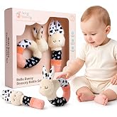 Joey Monty Bella Bunny Soft Baby Rattle Toys for Babies 0-6 Months (2 Pack), High Contrast Baby Toys for Newborn, Plush Baby Rattles &amp; Rings, Baby Girl Gift