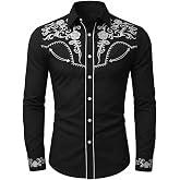 UpFind Men's Cowboy Shirt Embroidered Western Shirts Long Sleeve Slim Fit Button Down Shirt Casual Work Country Rodeo Outfit