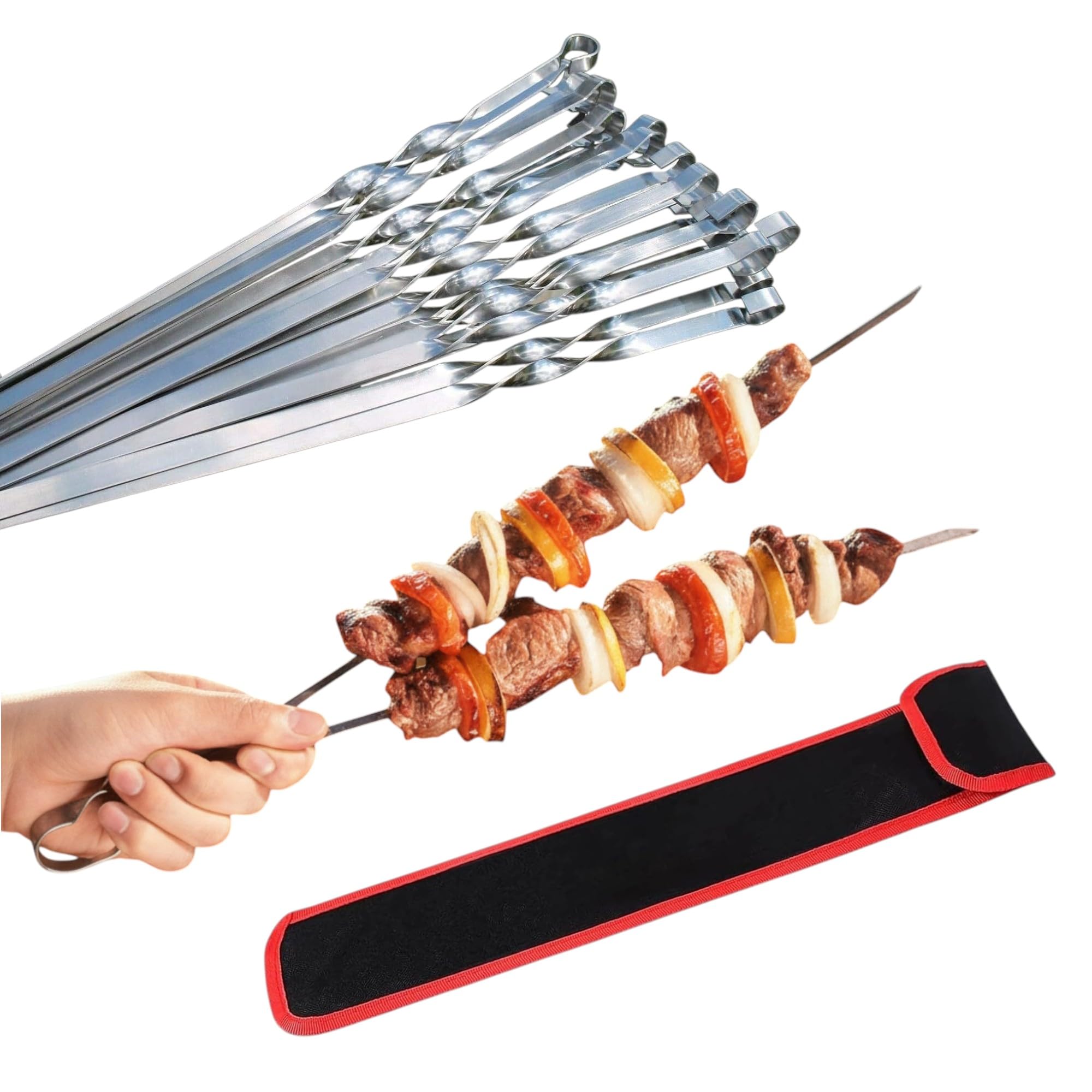 Professional BBQ Stainless Steel Barbecue Skewers, Extra Wide: 1 cm and Extra Strong 2 mm Thick (Pack of 20, 60 cm) Meat Skewers, Mangal Shashlik Skewers, Skewers, Kebab Skewers, Barbecue Skewers