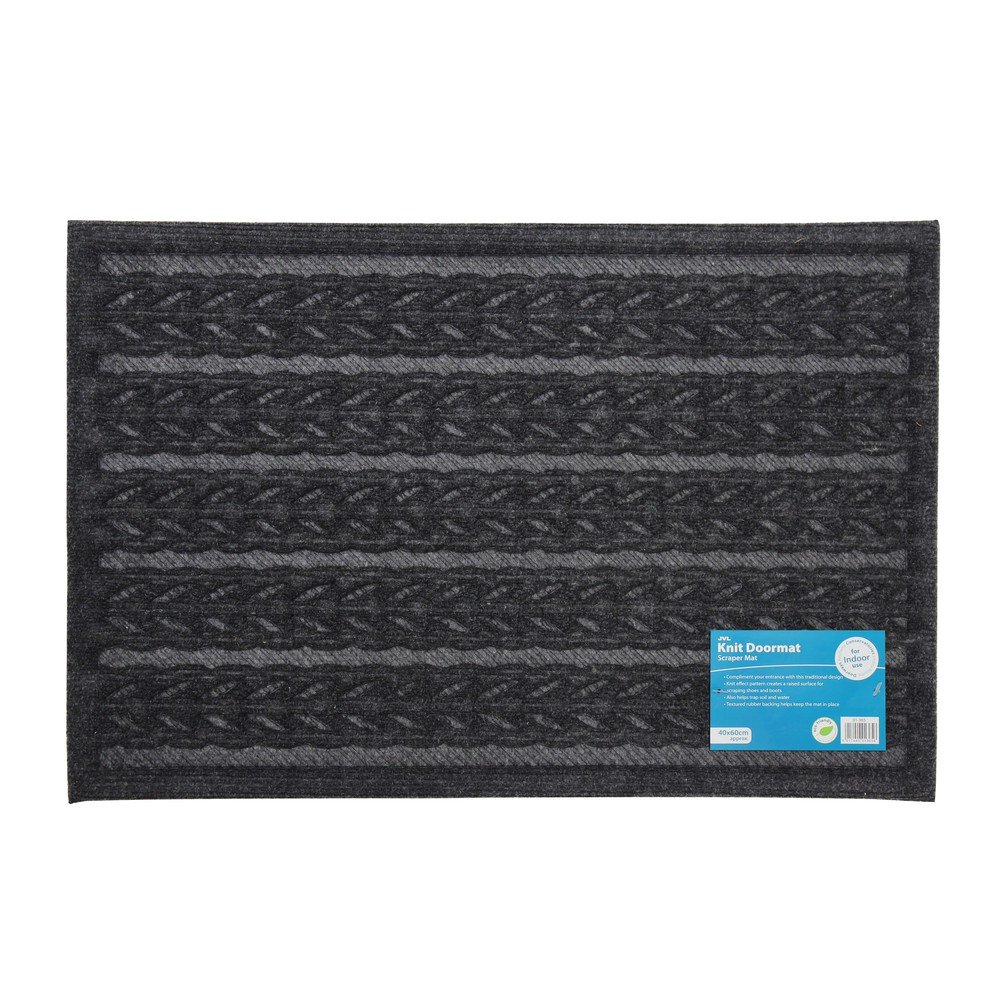 JVL Knit Design Scraper Cable Door Mat, Charcoal, 40 x 60 x 1 cm