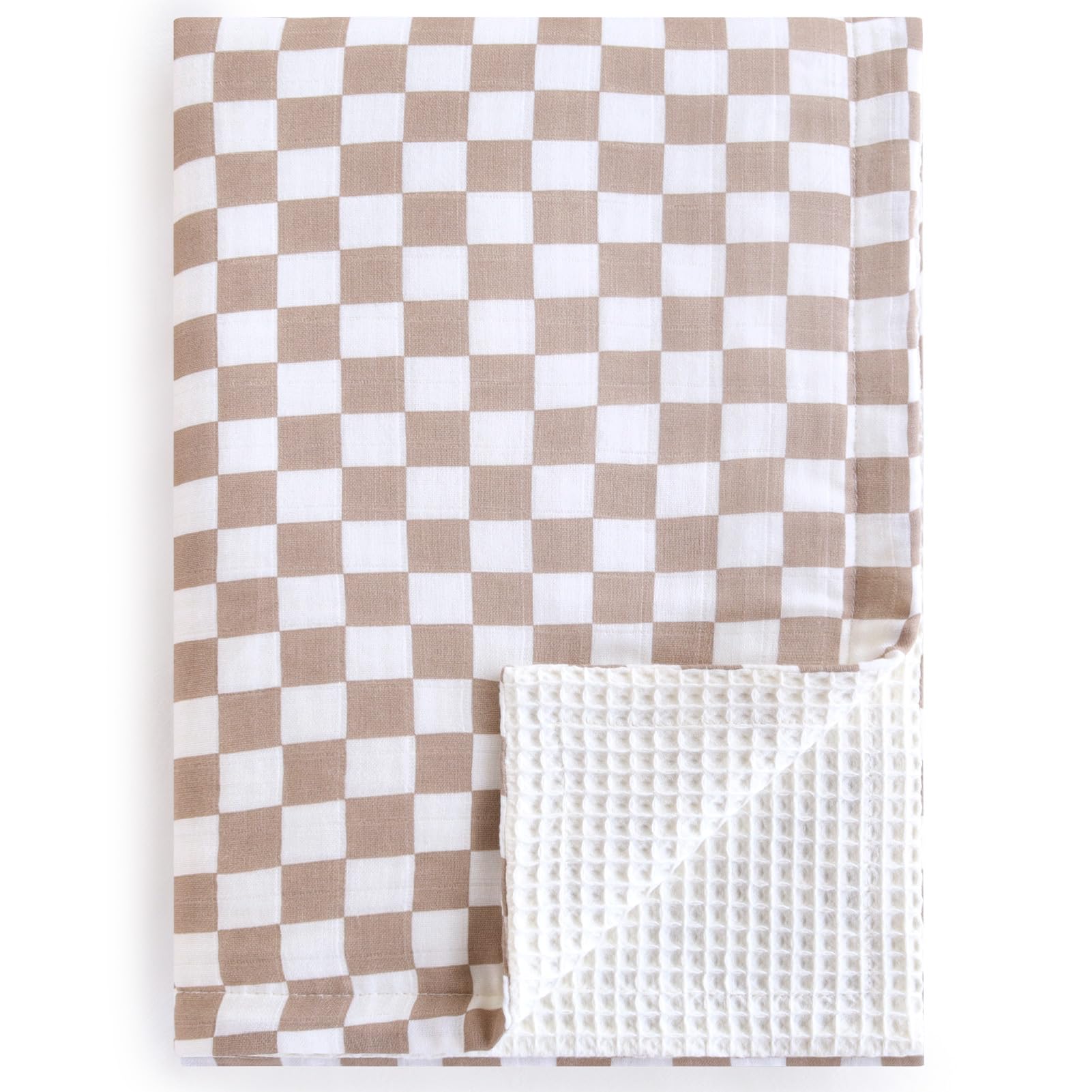 Photo 1 of LifeTree Waffle Baby Blankets, Muslin Checkered Swaddle Blankets for Boys Girls, 2 Layers Crib Stroller Blanket Receiving Blanket with Muslin Front and Waffle Backing Infant Newborn
