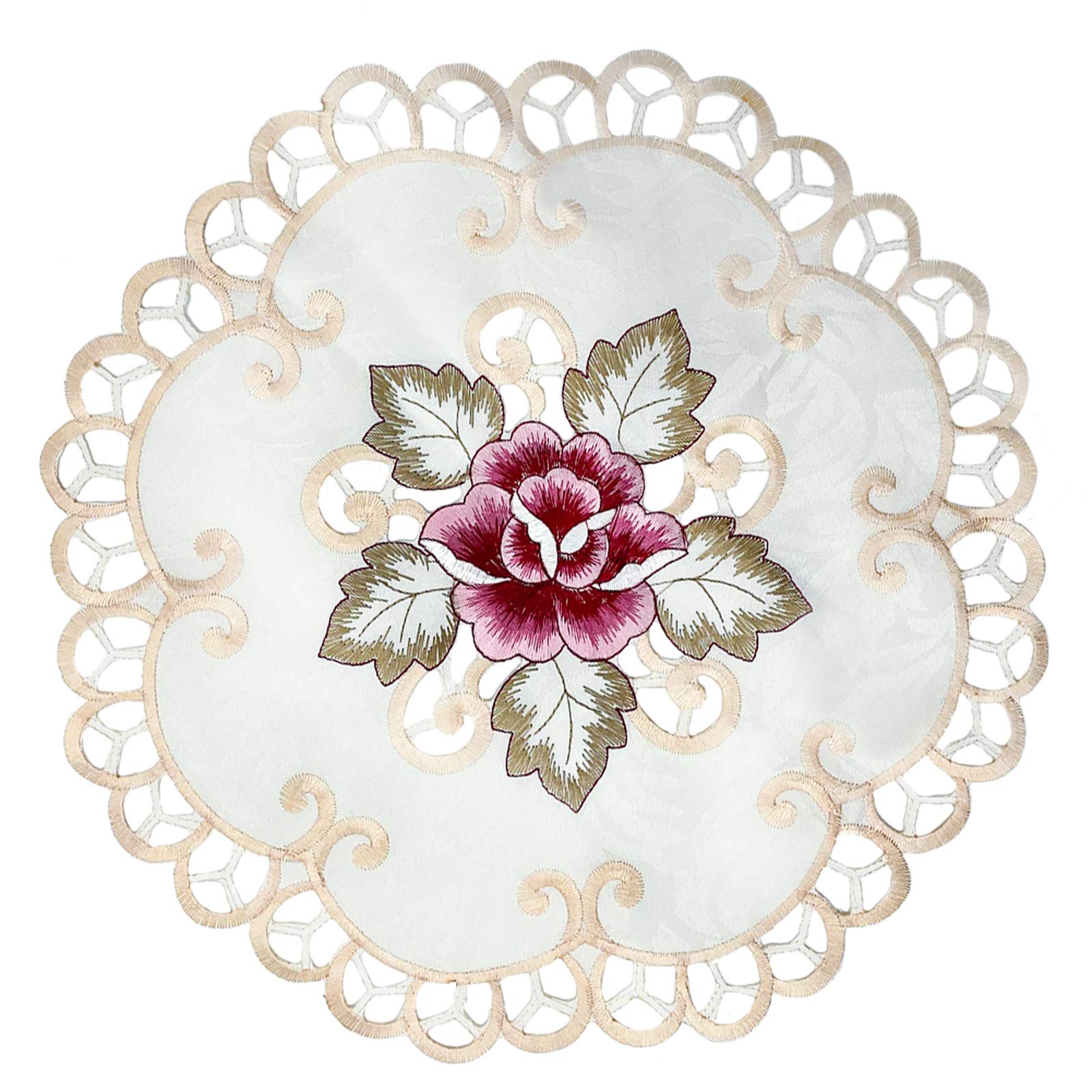 EQLEF Lace Embroidered Doilies, 4Pcs Cotton Placemats Round Cut-Out Embroidery Placemats Good Insulation Fabric Placemats for Kitchen Dining Room Party Tableware Decoration(30cm Diameter)