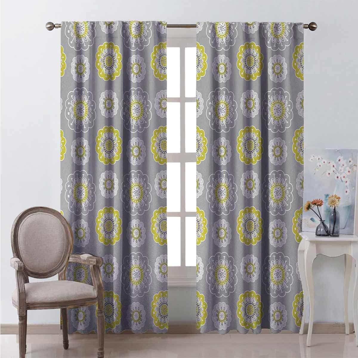 Toopeek Grey and Yellow Bedroom Rod Pocket Blackout Curtains Light Grey