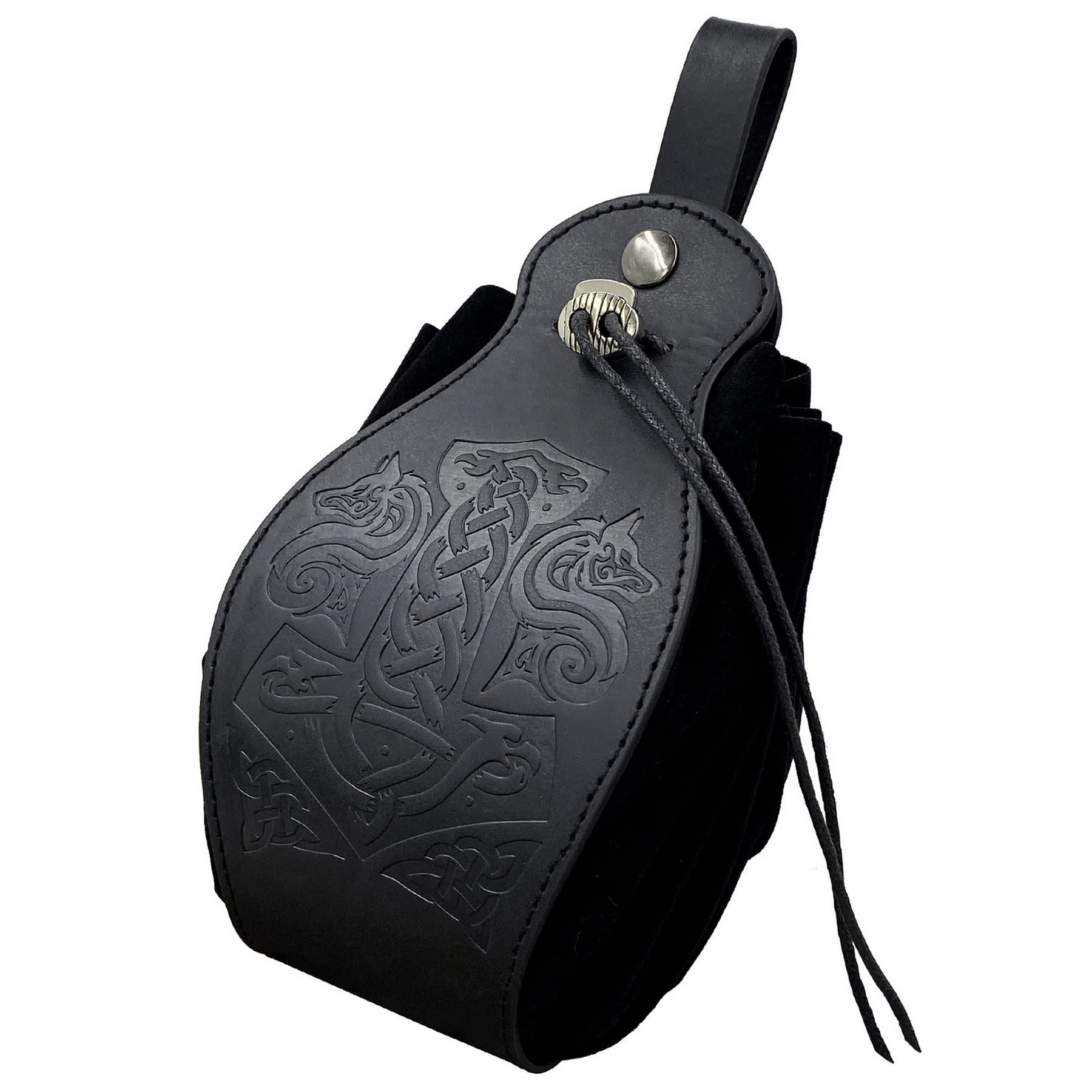 Medieval Viking Belt Pouch Black Faux Leather Belt Bag Retro Portable Drawstring Purse Renaissance Dice Bag for LARP Ren Faire
