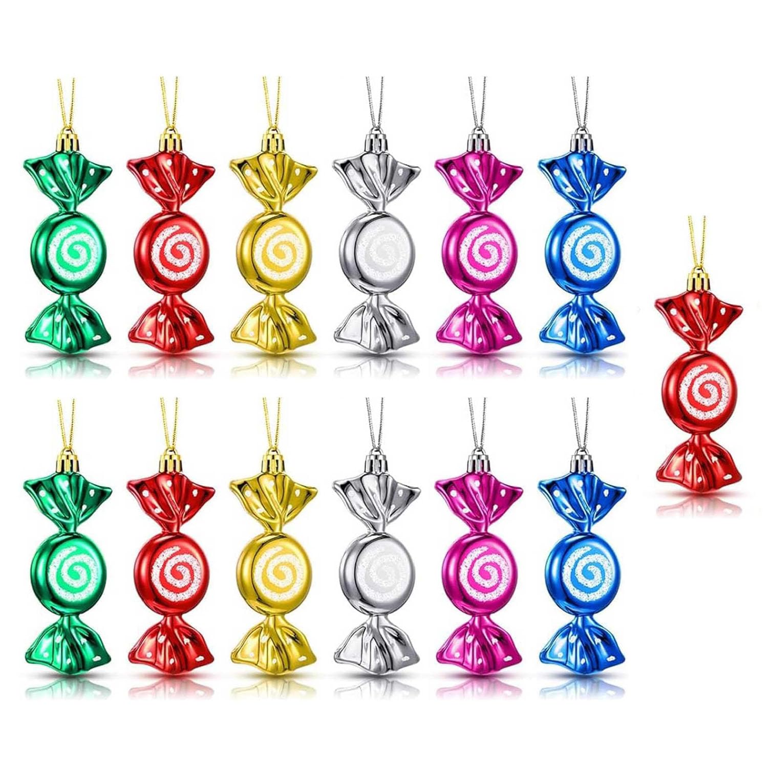 DAHI 12 Pcs Christmas Candy Ornaments Hanging Christmas Candys Cane Ornaments Large Tree Candys for Xmas Halloween Decoration (Color)