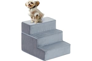 LEXTRO Dog Stairs for Small Dogs, 3-Steps Dog Steps for Couch, Pet Stairs with Highly Supportive Foam & Non-Slip Bottom, Pet Steps for Cat & Doggie (High 13.5 Inch)