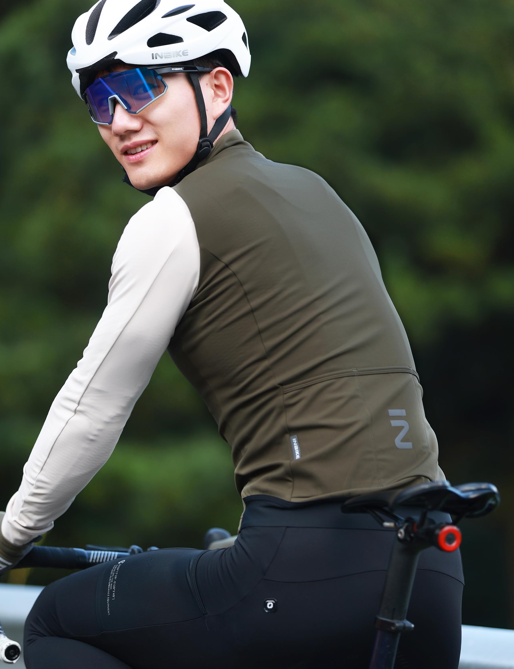 INBIKE Radtrikot Herren Langarm Winter Warm Fahrradtrikot MTB Trikot Thermo Herbst Fleece Funktionsshirt Elastisch für Radsport Outdoor Sport Grün/Weiß L 3