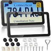 Matte Black License Plate Frames, Solid Rust-Proof Stainless Steel Holder | Heavy Duty Rust Proof Car Tag Frame with 6 Screw Caps Universal Car Frame for Women Man License Plate Holder for US Vehicles
