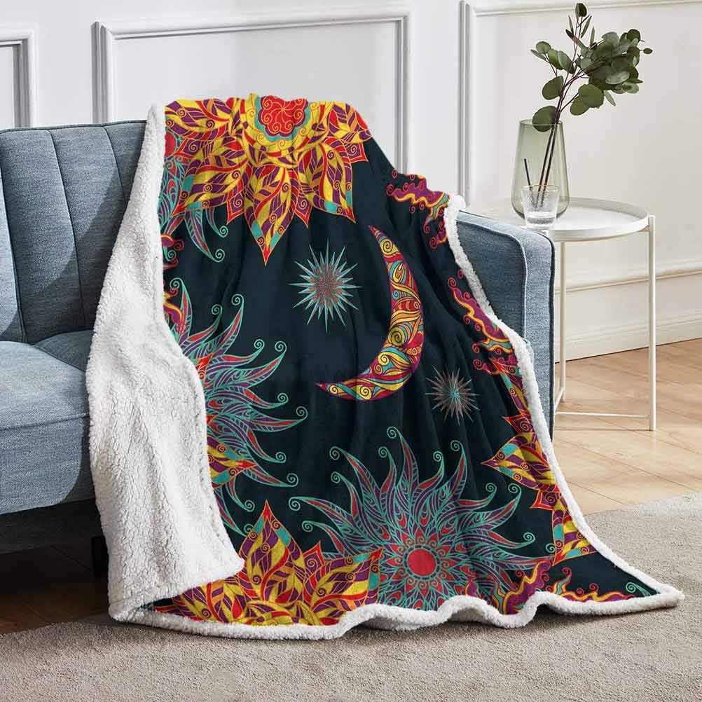 YUAZHOQI Sun and Moon Fleece Blanket Ornate Sky Elements Throw Blanket