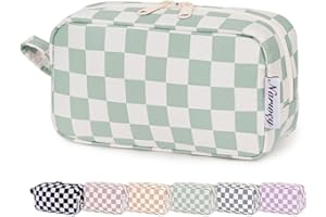 Narwey Small Checkered Cute Makeup Bag for Purse Make Up Bags Women with Comparments Travel Mini Cosmetic Bag Organizer Zippe