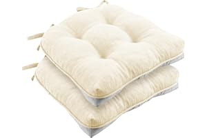 Wellsin Chair Cushions for Dining Chairs 2 Pack, 15.5" X 15.5" Kitchen Chair Cushions with Ties and Non-Slip Backing, Tufted Shredded Memory Foam Kitchen Chair Pads, Beige