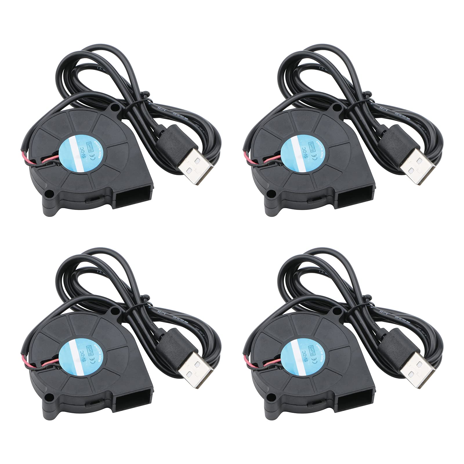 Rowiz 50mm Blower Fan 5V USB Connector 0.25A Brushless Mini Turbo Fan for Purifier Humidifier, 50x15mm, Pack of 4