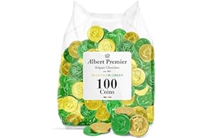 TABOOM Albert Premier Green & Gold Belgian Chocolate Coins - 100 Individually Wrapped Milk Chocolate Coins Candy For St. Patrick Day Party Favors, Pots of Gold & Treats
