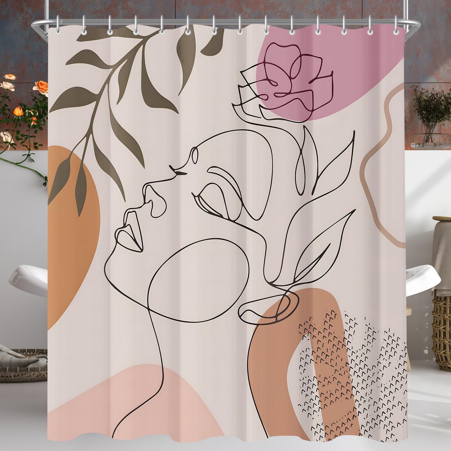 Lerores Shower Curtain 180 x 180 cm Impressions of Women, Weighted Hem, Anti-Mould Textile, Water-Repellent, Washable Polyester Bath Curtains with 12 Eyelets and Shower Curtain Rings for Bathroom,