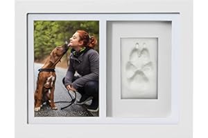 Better World Pets Paw Print + Photo Keepsake Frame Holds 4 x 6 inch Picture – Memorial Clay Imprint Kit – for Dogs and Cats – Perfect for Pet Lovers – Wall Mount, White