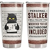 34HD Funny Black Cat Tumbler 20oz with Lid, Personal Stalker Feline Vacuum Insulated Coffee Mug, Horror Cup for Birthday, Cats Lovers Gifts for Him Her