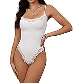 Starrylion Lace Body Suit Square Neck Tops for Women Sleeveless Spaghetti Strap Tank Top Bodysuits for Women Sexy Jumpsuit
