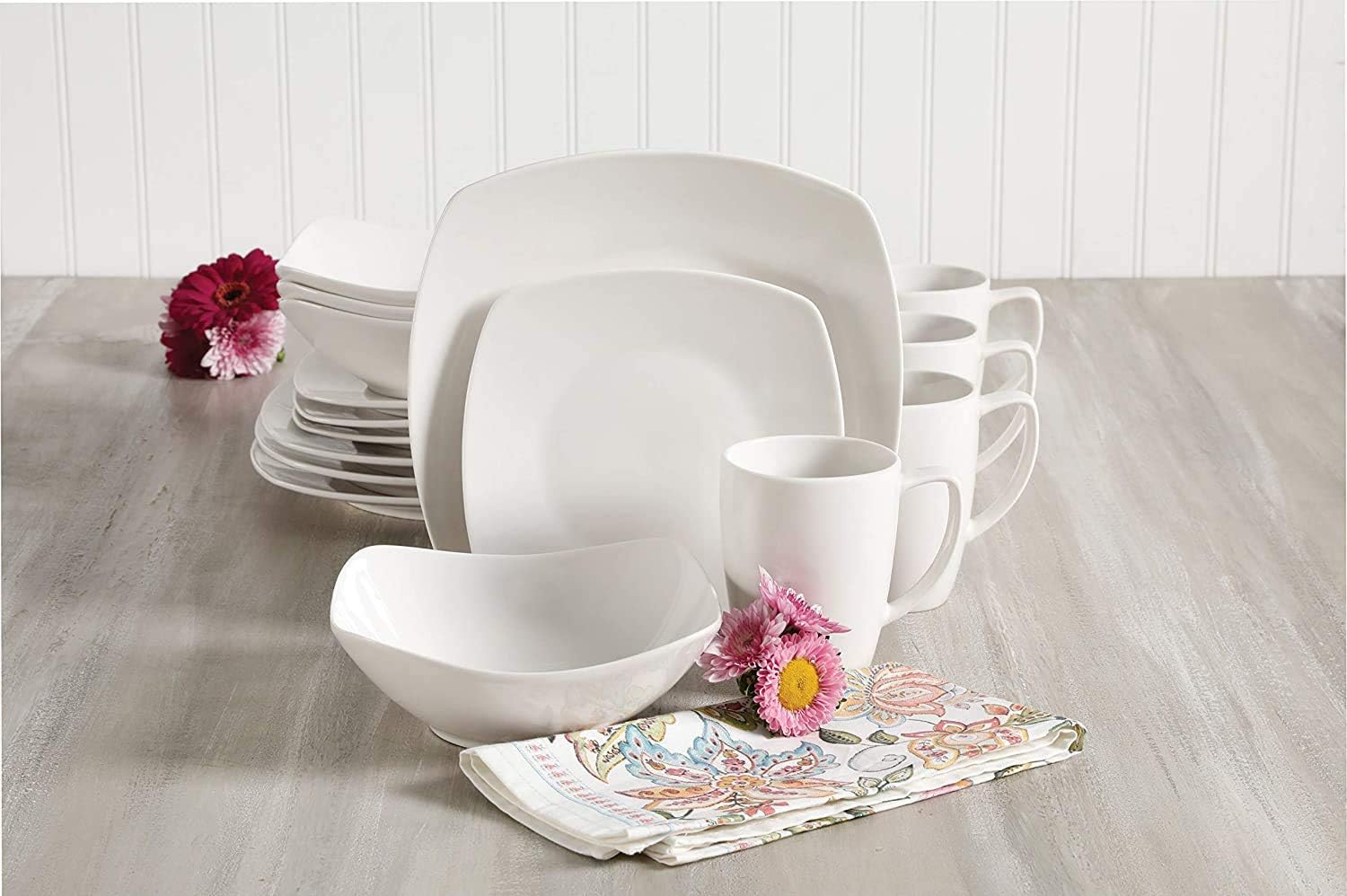  | Gibson Home Zen Buffet Dinnerware Set, Service for 4 (16pcs), White (Square): Dinnerware Sets