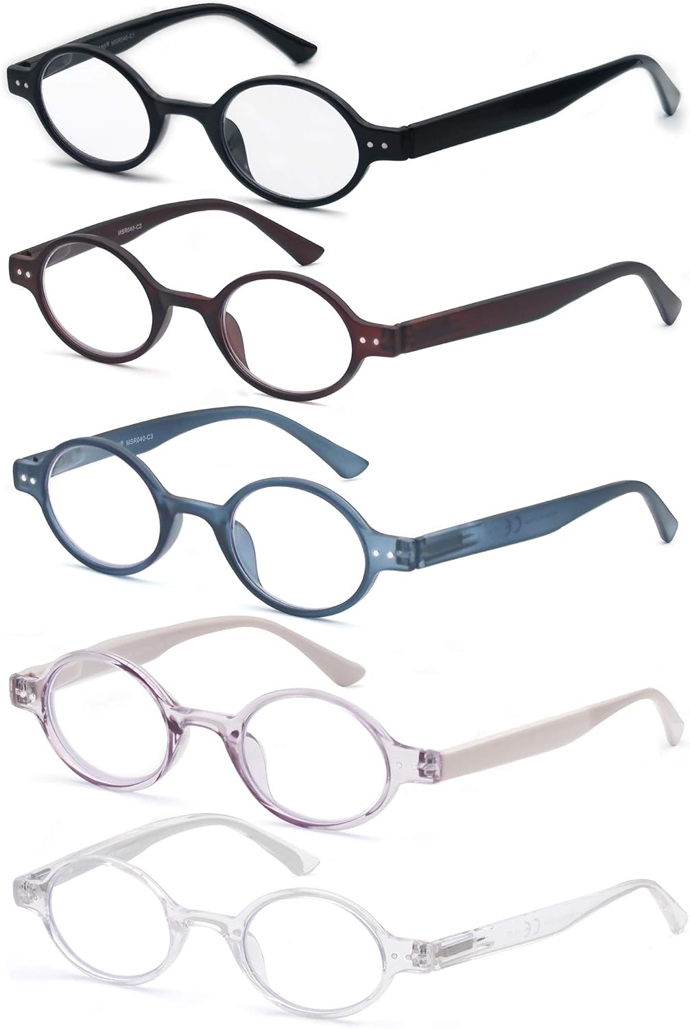 HEEYYOK 5 Pack Reading Glasses Mens/Womens,Readers Oval Frame Style Professor,Comfort Spring Hinges,Eyeglasses Lightweight Include Pouch
