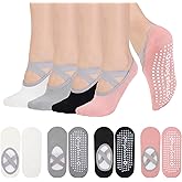 Jspupifip 4 Pairs Pilates Socks with Grips for Women X-Cross Straps Non Skid Yoga Grippy Socks Anti Slip Pilates Barre Home