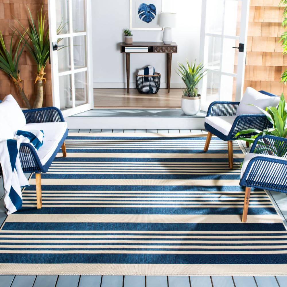 SAFAVIEH Washable Rug Outdoor Courtyard Collection - 10' x 14', Navy & Beige, Non-Shedding & Easy Cleaning, Ideal for Patio, Backyard, Mudroom (CY6062-268) Image SAFAVIEH Washable Rug Outdoor Courtyard Collection - 10' x 14', Navy & Beige, Non-Shedding & Easy Cleaning, Ideal for Patio, Backyard, Mudroom (CY6062-268) Image
