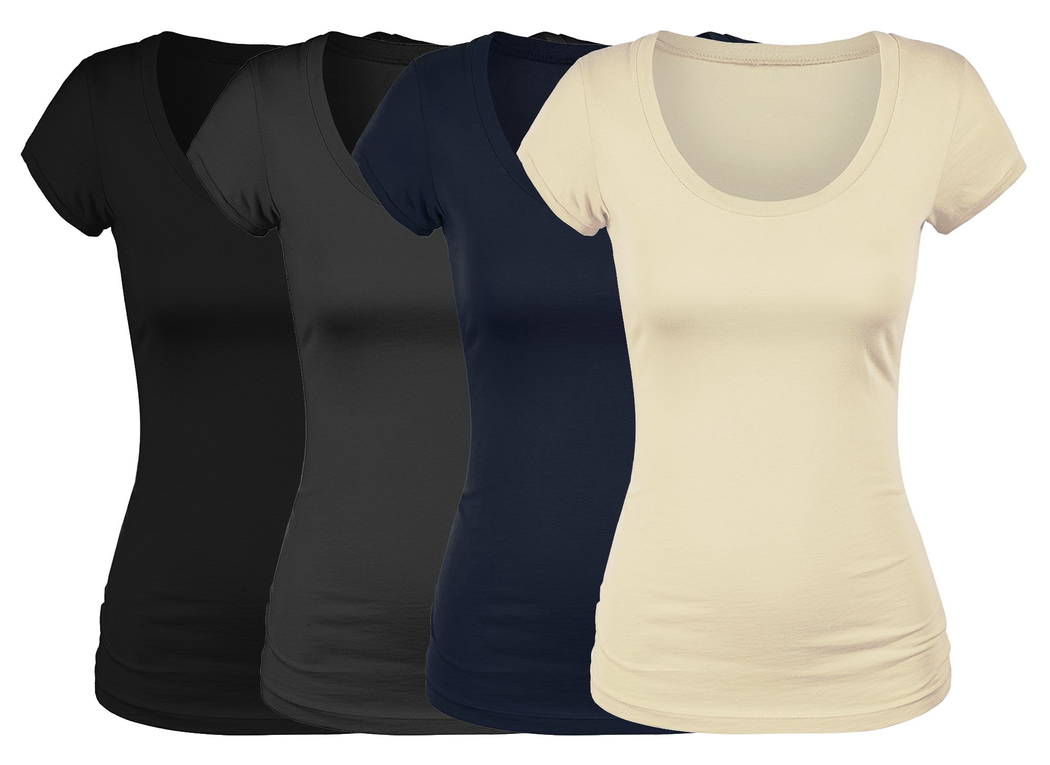 EmmaliseWomen's Short Sleeve Tshirt Scoop Neck Tee Value Pack Junior Plus Sizes