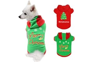 HYLYUN Puppy Christmas Outfit 2 Packs - Small Dog Christmas Outfits Pet Santa Claus Suit Dog Hoodies for Small Dogs and Cats L