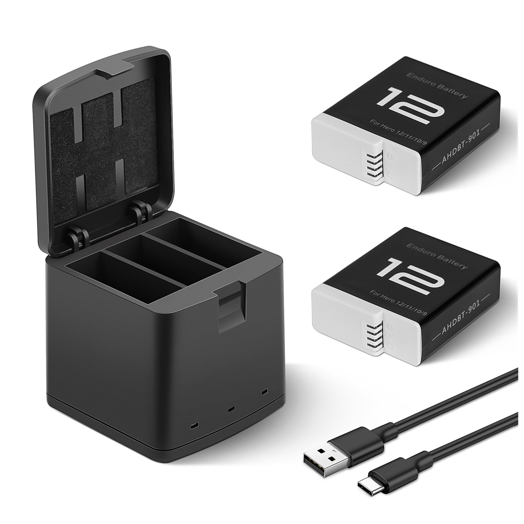Photo 1 of 2 Packs 1800mAh Batteries for GoPro Hero 12 with 3 Channel Battery Charging Station Compatible with GoPro Hero 12, 11, 10, 9 Black Camera