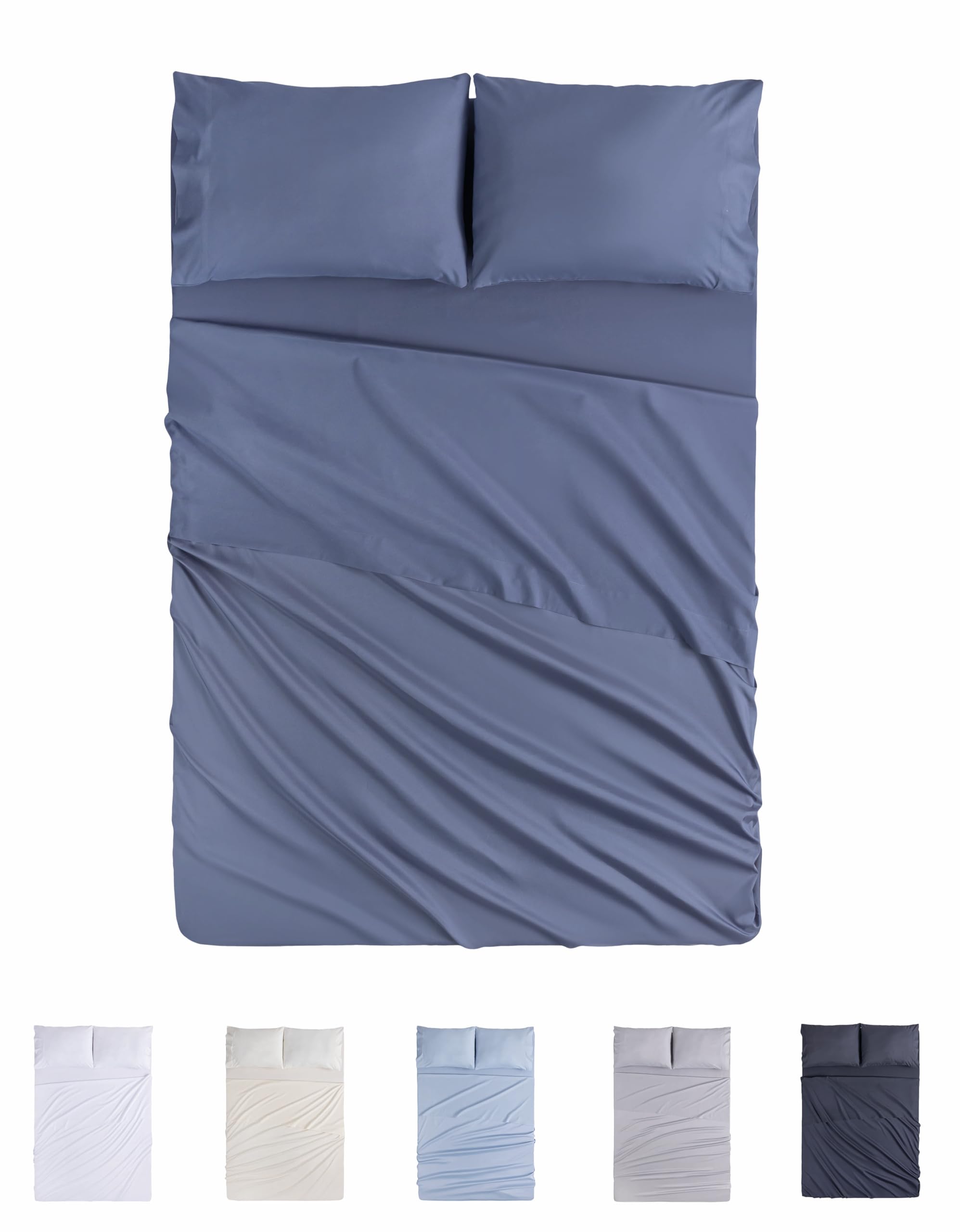 Todocama 4-Piece Bedding Set – 4002 – Fitted Sheet – Top Sheet – Two Pillowcases 50 x 80 cm (Bed 90 x 190/200 cm, Grey Blue)