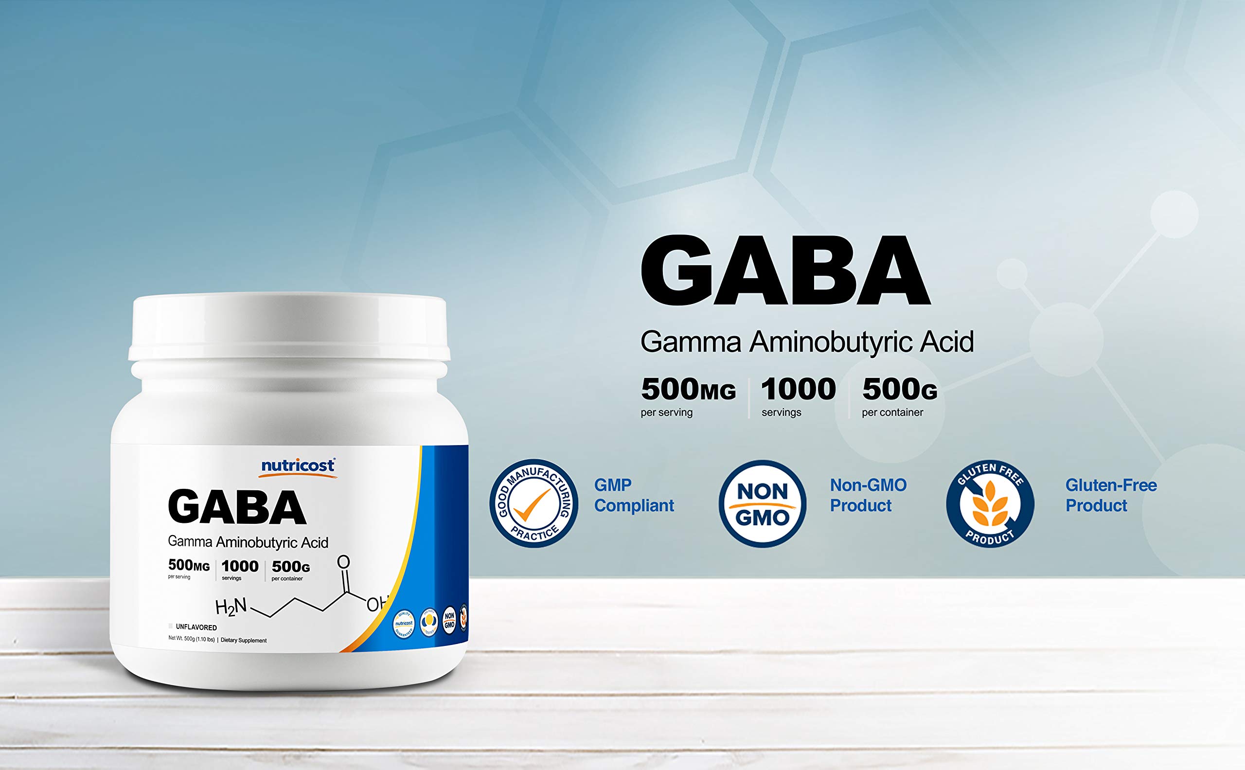 Nutricost Pure GABA 500G Powder (Gamma Aminobutyric Acid) (500 Grams/1.
