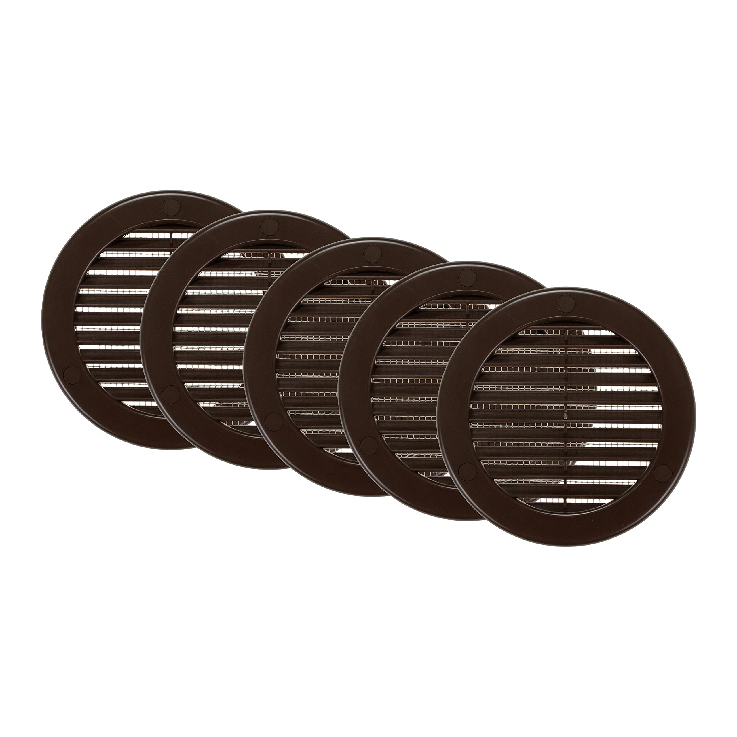 Vent Systems 100 mm / 4" Inch (Opening Dimensions) - Pack of 5 - Brown Soffit Vent Cover - Plastic Round Air Vent Grille - Built-in Mesh Screen - HVAC Register Louver for Bathroom, Home, Kitchen — image 1