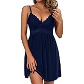 Oberitiny Women Lace Modal Nightwear Sleepwear Chemises V-Neck Full Slip Babydoll Nightgown