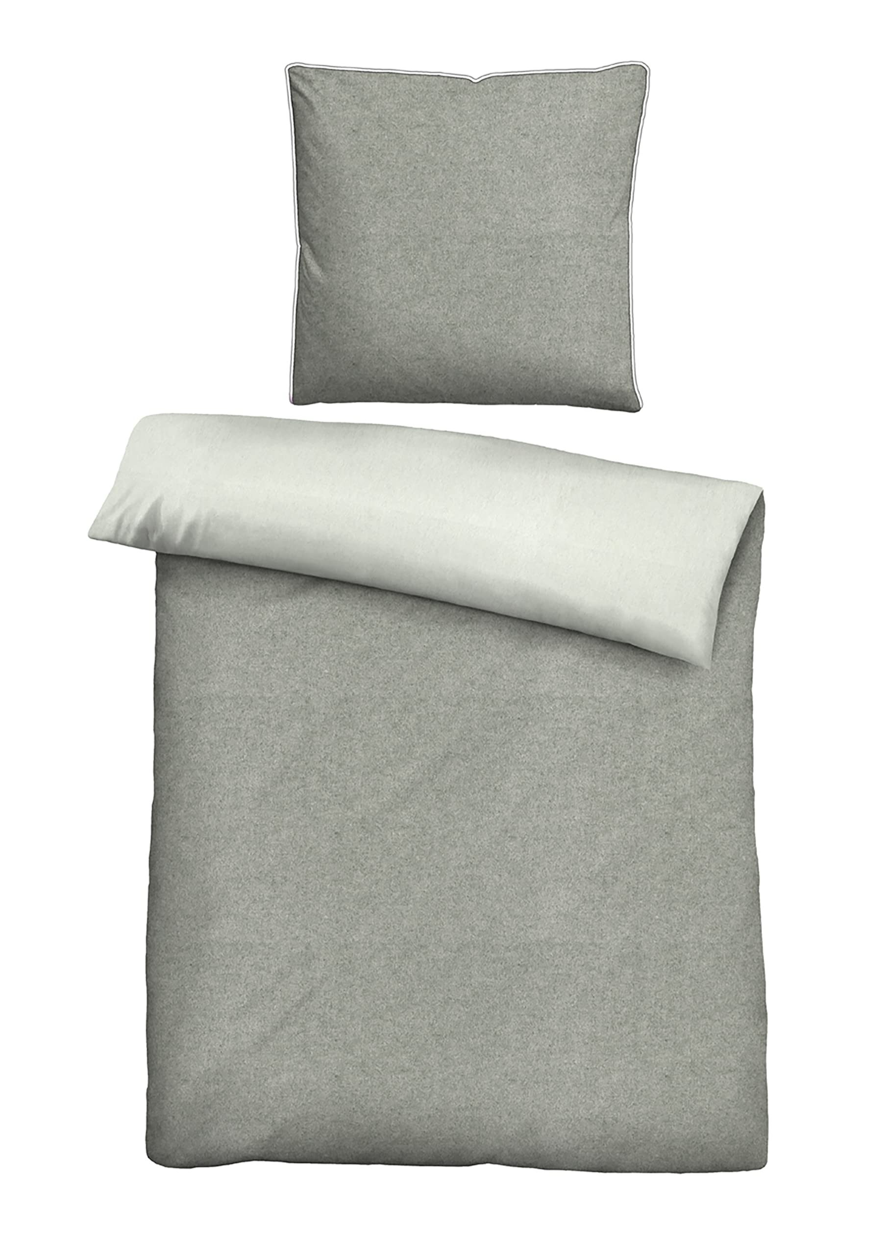 biberna melange flannel duvet cover, certified according to Oeko-Tex Standard 100, Cotton, Storm Grey, 155x220cm
