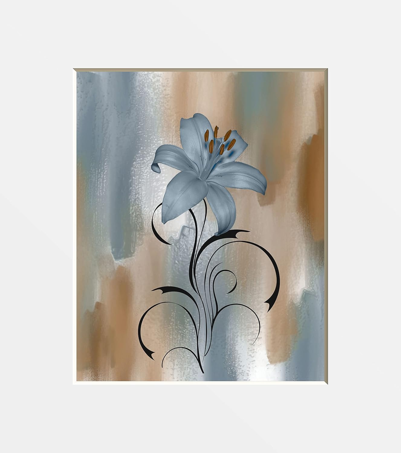 Photographs - Brown Blue Wall Decor, Lily Flower Modern Photography Matted Artwork Picture (8x10 Photo with 11x14 mat)
