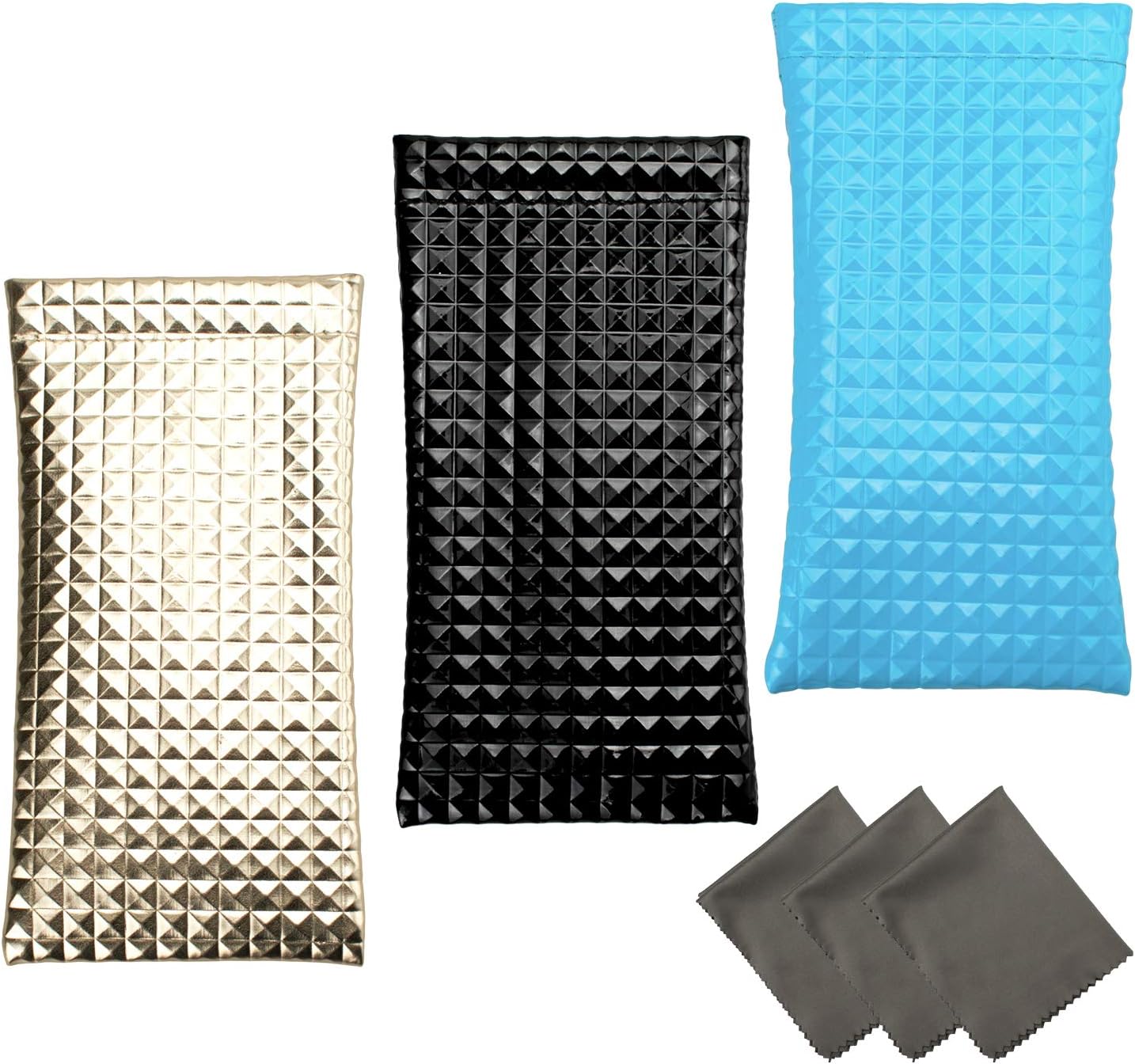 Vemiss3 PACK Eyeglasses Pouch Squeeze Top Sunglasses Case with 3 Sets Cleaning Cloth