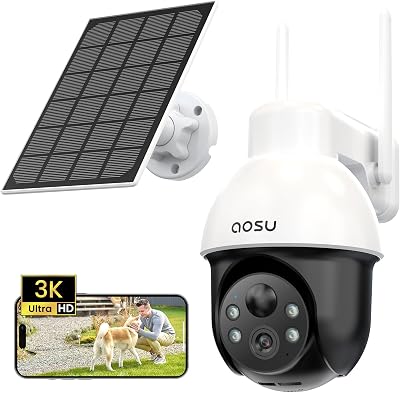aosu 3K Security Camera Outdoor Wireless 5MP Panoramic 360° Solar Panel Battery