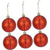 Toyvian 6 Pcs Christmas Basketball Ornaments: 2.36 Inch Christmas Tree Basketball Ornaments with Hanging Rope, Sports Theme Decorative Hanging Decarations for Xmas Tree, Holiday Party Decor