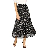 Allegra K Women's Floral Skirt Chiffon A-line Long Tiered Ruffle Boho Summer Midi Skirts