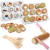 Soaoo 2 Sets Christmas Slice and Bake Wooden Cookie Play Food Set Gift for Kids Pretend Cookies and Baking Sheet Wooden Play Food Set Baking for Kids