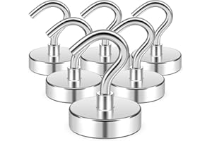 FINDMAG Magnetic Hooks, 50lbs Strong Magnetic Hooks for Hanging, Neodymium Heavy Duty Magnet Hooks, N52 Rare Earth Magnet Hooks for 2026 Cruise Cabin Ship Essentials, RV, Fridge, (6 Pack, Silver)