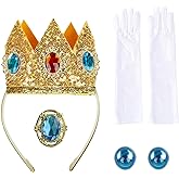 BEAUEXE Princess Crown Accessories Kit 4 PCS Set for Women Princess Costume (Tiara Crown/Earrings/Brooch/Glove)