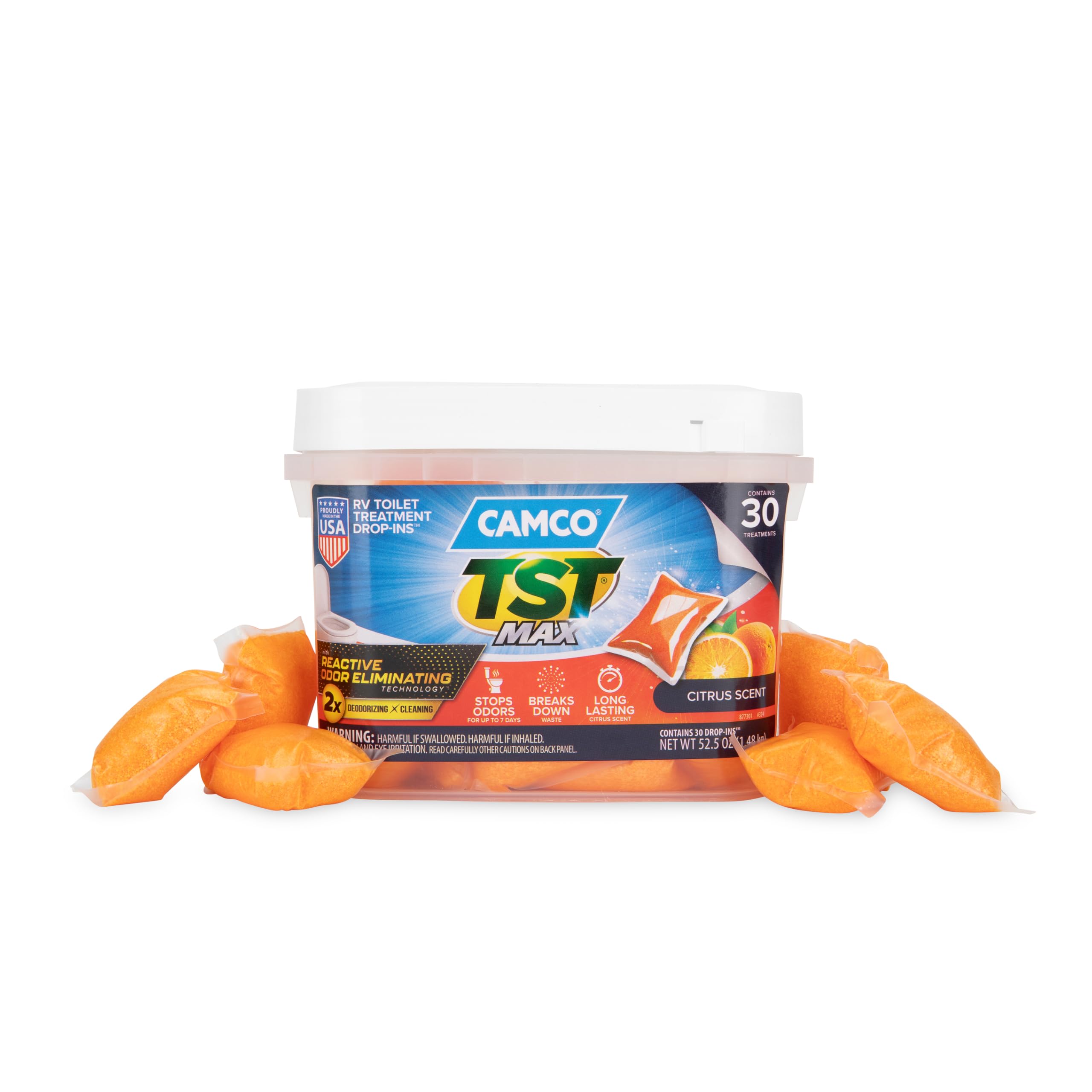 Camco TST MAX RV Toilet Treatment Drop-INs - Orange 30-pk - Made in the USA