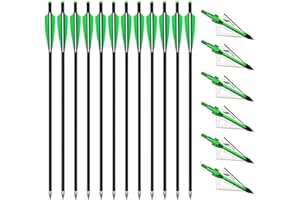 PEIBIAO 12 Pack Carbon Crossbow Bolts 20 Inch 22 Inch Crossbow Arrows and 3 Blades Hunting Broadheads 6 Pack,Hunting Archery 