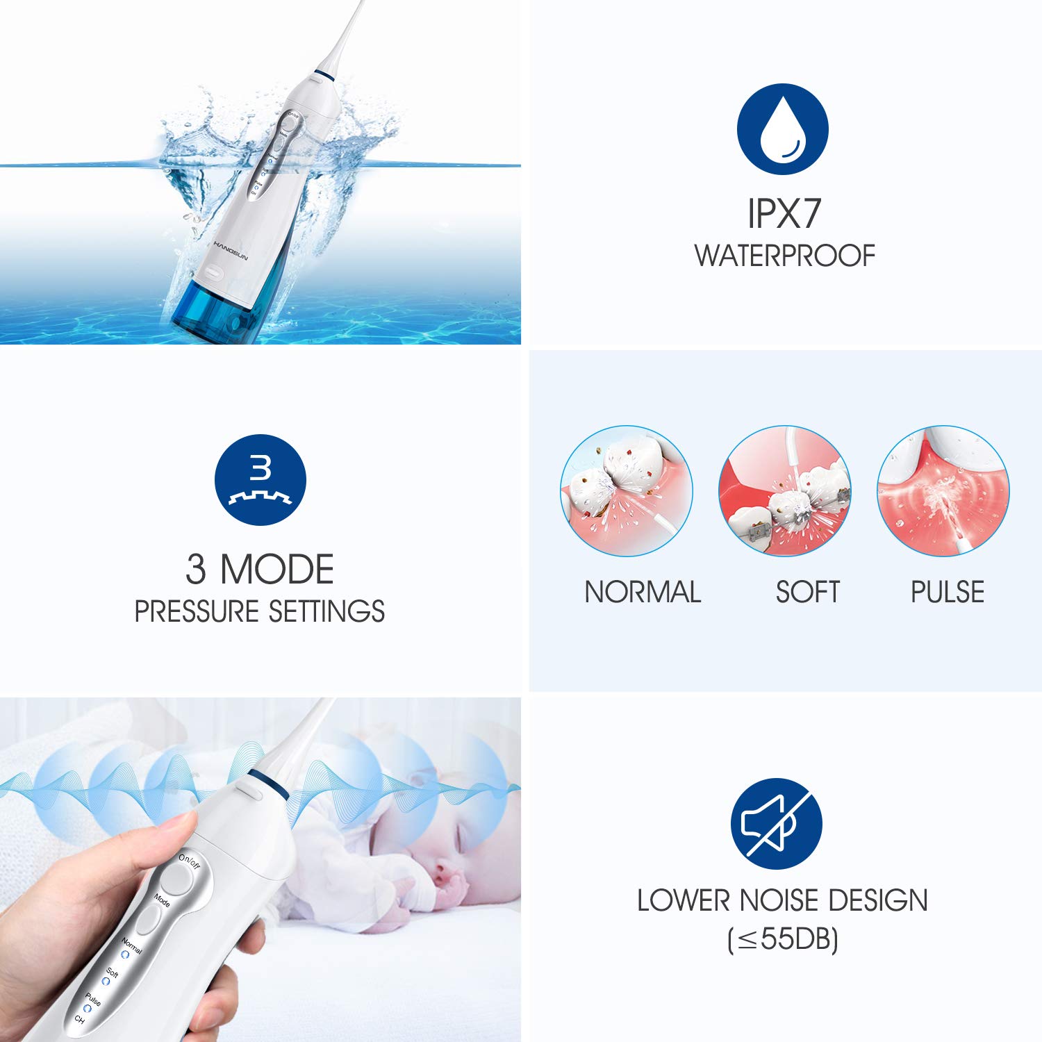 Hangsun Water Flosser Professional Cordless Rechargeable Dental Oral Irrigator Ultra Water Jet for Teeth Braces Care with 4 Jet Tips 3 Modes IPX7 Waterproof 300ML Water Tank for Travel and Home Use: Beauty