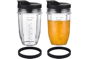 GAHSELEC [Upgraded] Replacement 18oz Cups for Nutri Ninja Blenders, Blender Replacement Parts with Upgraded Lid For Auto-IQ BL480, BL482, BL490, BL640, BL642, & BL680 Auto IQ Series Blenders., 2 Pack