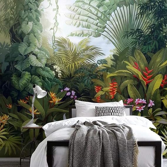 YiShuQiang Wallpaper Fototapeten Tropischer Regenwald-Pflanzen-Wandaufkleber Wandbilder Wohnzimmer Schlafzimmer Büro Flur Dek