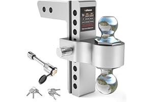 Vullteeon Adjustable Drop Hitch, Trailer Hitchfor 2 Inch Receiver, 8 Inch Truck Hitch, 12,500 LBS GTW Ball Mount (2" & 2-5/16") Chrome Steels Balls, Aluminum Tow Hitch, 2 Anti-Theft Pins Locks