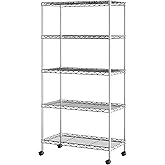 Seville Classics 5-Tier Wire Shelving with Wheels, 5-Tier, 30"" W x 14"" D (NEW MODEL), Chrome Plating, Plated Steel
